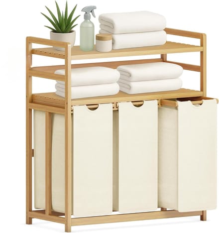 CRLYN® Wasmand 3 Vakken - Wassorteerder - Wasmand - Beige
