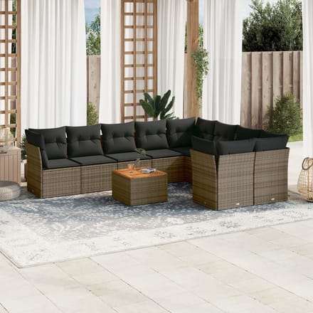 vidaXL - 10-delige - Loungeset - met - kussens - poly - rattan - grijs