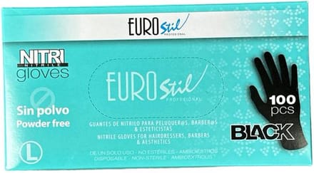 Eurostil Nitril Gloves Black Powder Free Maat L