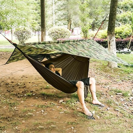 Dubbele Hangmat - Lichtgewicht Model - Outdoor Ontspanning - Geïntegreerd Muggennet - 290x140 cm - Licht