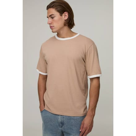 Regular Fit Vintage Wash Ringer T-shirt | Brown | Size Small