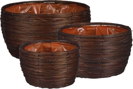 Mica Decorations Bloempot Cleave - 31x31x16 cm - Hout - Donkerbruin- Set van 3