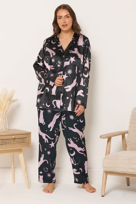 Yours Marineblauwe Luipaard Satijnen Pyjamaset Size 58-60