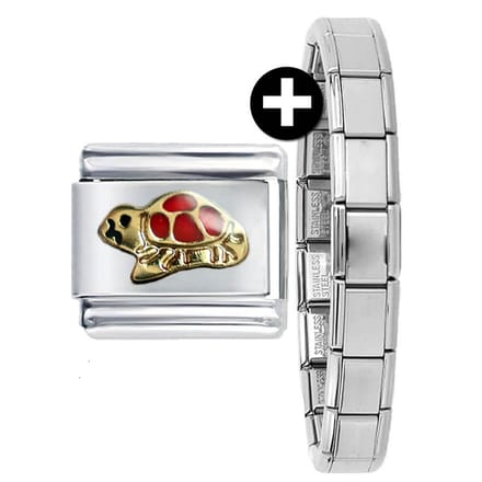 Schakel Bedel - Schildpad - plus armband - 9mm - Schakel voor Italiaanse Bedelarmband