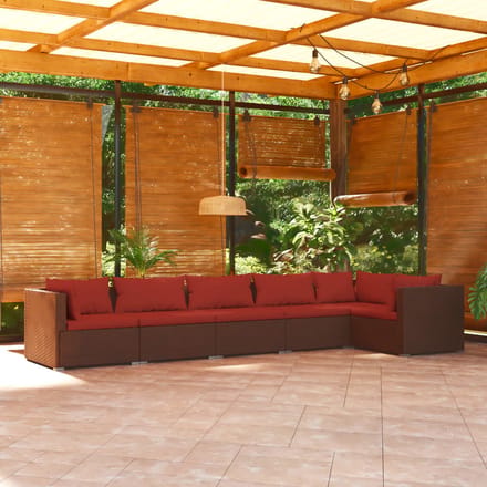 vidaXL - 6-delige - Loungeset - met - kussens - poly - rattan - bruin