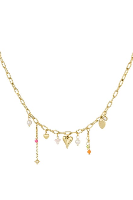 Bedelketting - Stainless Steel - Parel - 39+5 cm - Goudkleurig