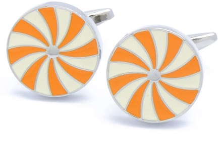 Manchetknopen - Rond met Wit en Oranje Spinwiel Design