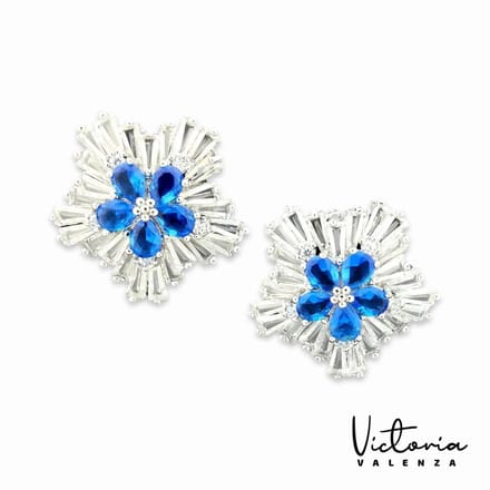 Victoria Valenza Fiore oorknoppen - Messing - Blauwe Steen - Zilver