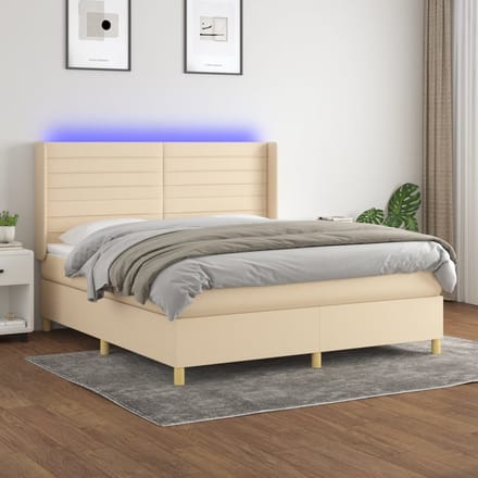 vidaXL - Boxspring - met - matras - en - LED - stof - crèmekleurig - 160x200 - cm