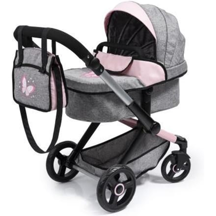 Bayer Design - Combi Poppenwagen Xeo, tas, jeans-grijs, roze