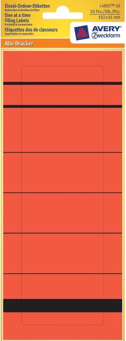 10x Enkele maplabels breed kort 192x61mm rood