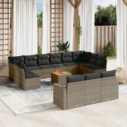 vidaXL - 14-delige - Loungeset - met - kussens - poly - rattan - grijs
