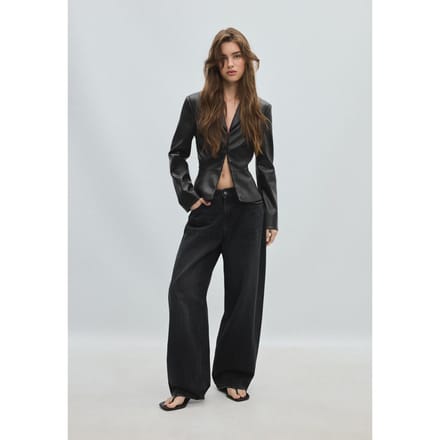 Stradivarius Peplum blazer met leereffect  Zwart S