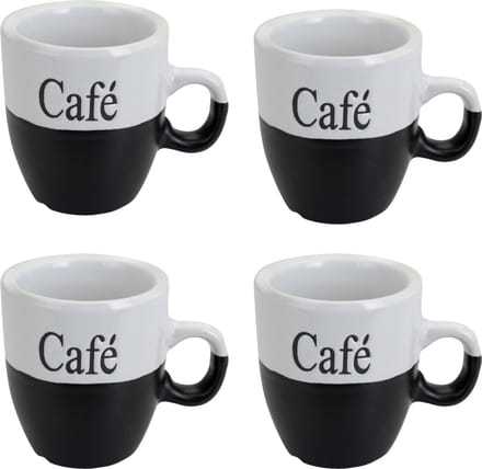 Koffiemok - set 4x stuks - zwart - keramiek - 150 ml