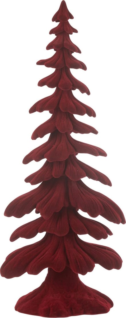 J-Line decoratie Denneboom - velours - polyresin - rood - small