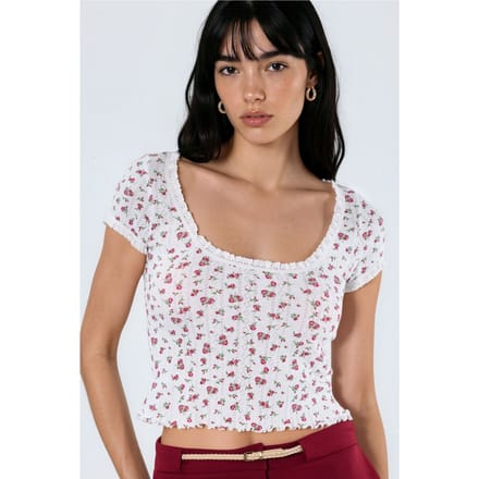 Bloemige U-hals Rimpelde Blouse