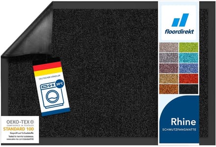 FLOORDIREKT Deurmat - Droogloopmat - Schoonloopmat - Rhine - Zwart - 200 x 400 cm