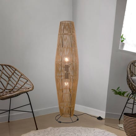 REALITY MIKI - Vloerlamp - Bruin - excl. 2x E27 40W - Voetschakelaar - Naturel sisal