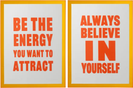 J-Line wanddecoratie Citaat Energy/Believe - canvas - wit/oranje - set van 2