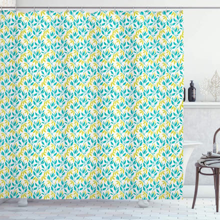 ABAKUHAUS Botanisch Douchegordijn – 175x200 cm – Polyester, Waterafstotend, Turquoise/Geel/Groen
