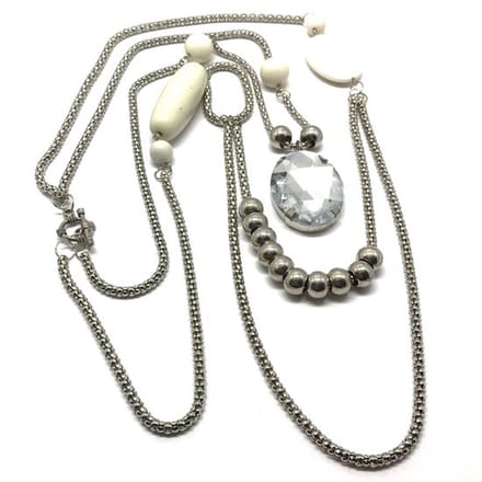 Behave ketting - lange double layer ketting - zilverkleur wit - 60 cm