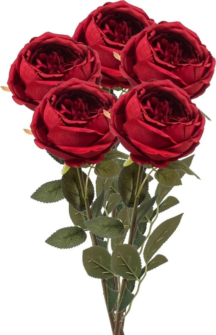 Emerald Kunstbloem roos Joelle - 5x - rood - 65 cm - decoratie bloemen