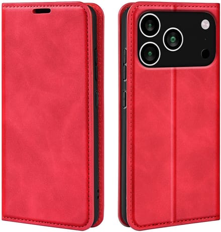 MobyDefend Hoesje - Geschikt voor iPhone 17 Pro - Luxe Wallet Bookcase (Magnetische Sluiting) - Rood