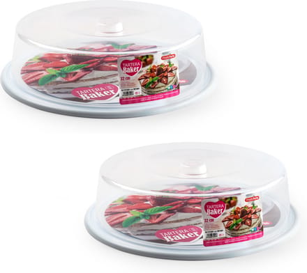 PlasticForte Taart bewaardoos - 2x stuks - rond - wit - D32 x H9,5 cm - taarten bewaarbak