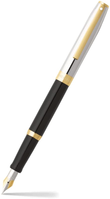 Sheaffer vulpen - Sagaris E9475 - F - Glossy black chrome cap gold trims