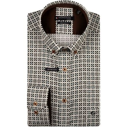 Giordano Overhemd Ivy Fantasy Graphic Pattern Satin Stretch Button-Down Groen-Multi / male