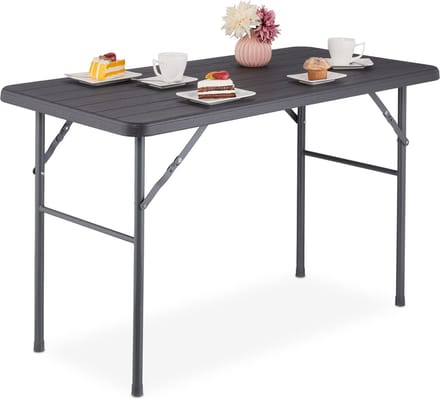 inklapbare tuintafel - 74 x 118 x 60 cm - kunststof - metaal - klaptafel - grijs