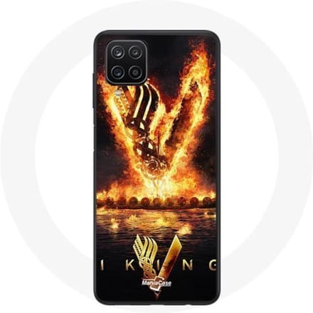 Coque - Vikings - Samsung Galaxy A12 - Logo V - Épée de Feu - Noir noir