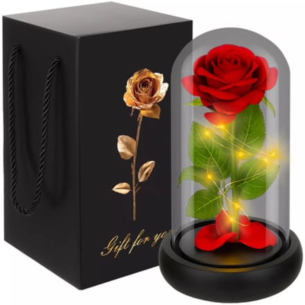 Ruhhy roos in glas – met LED-verlichting – luxe geschenk voor Moederdag