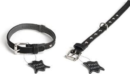 Leren halsband Stars. Zwart.