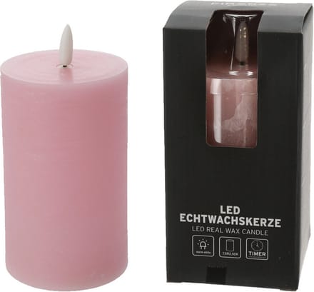 Firenze Home LED kaars - lichtroze - D7,5 x H12,5 cm -met timer