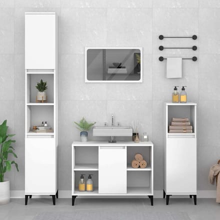 vidaXL - 3-delige - Badkamermeubelset - bewerkt - hout - wit