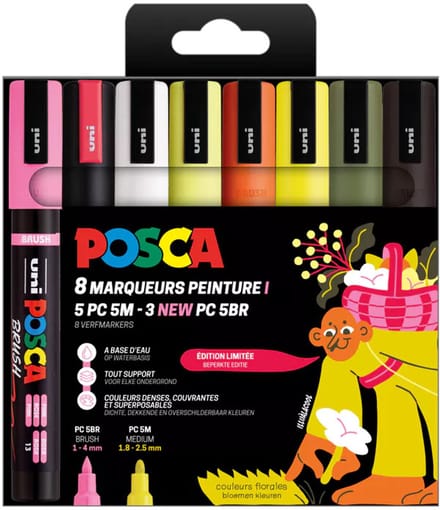 Uni Posca PC5M Markers Set 8 Stuk Bloemen Kleuren