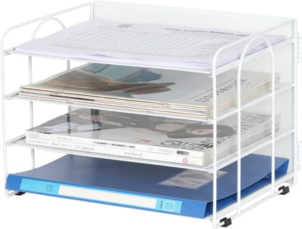 4-laagse Desktop A4 Mesh Documenthouder - Office Desk Organizer voor Papier, Tijdschriften en Bestanden, Wit
