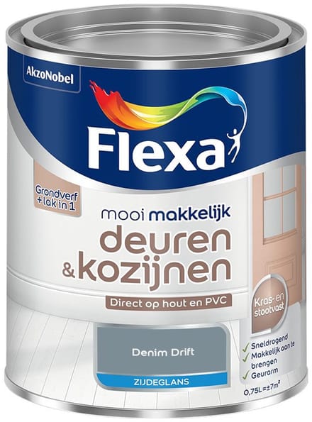Flexa - Mooi Makkelijk Deuren & Kozijnen Zijdeglans - Denim Drift - Mengverf - 750 Ml