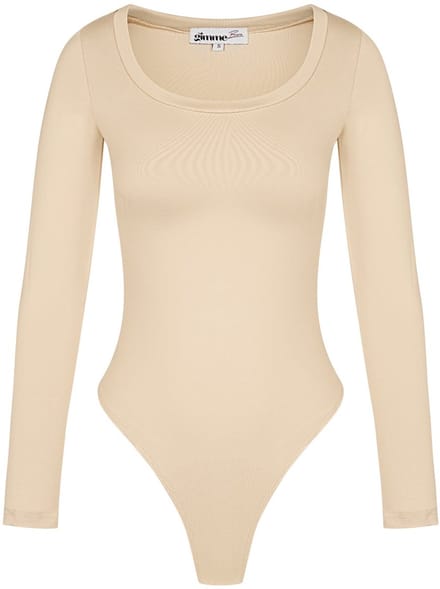 Comfortabele Polyester Vrouwen Lange Mouw Bodysuit met Hoge Stretch - Beige - Maat m