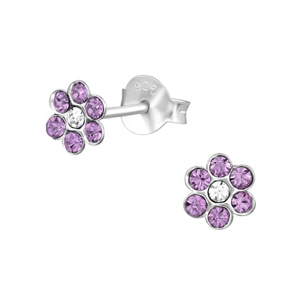 Oorbellen meisje bloem - zilver - lila - paars - glitter