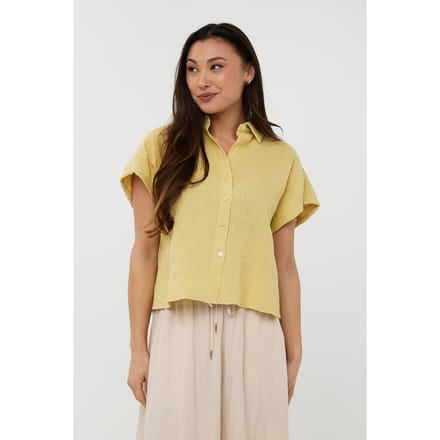 EsQualo Blouse Cropped 3d Embroidery Lemon Pie Maat: 38 | Blouses Outlet | Dames | Geel