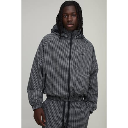 Oversized Boxy Geruite Cagoule met Capuchon en Knevelsluitingen | Black | Size Medium