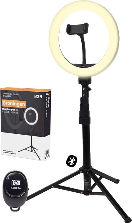 R2B Ringlamp met Statief - 10 Inch - 186 cm hoog - 30 lichtstanden - Ring Lamp - Ringlight - Ring Light - Ringlampen - Ringlamp Laptop - Model Groningen