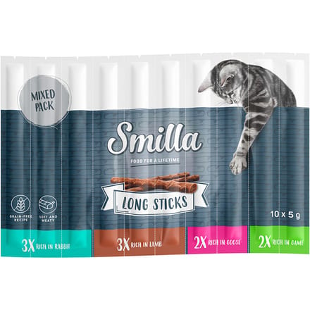 Smilla Long Sticks 10 x 5 g - Mixpakket 2 (Konijn, gans, lam en wild)