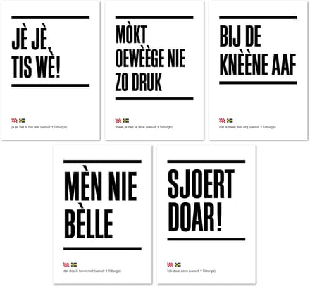 Tilburgse Kòrtjes - set van 5 - gezegden - Ansichtkaarten - Wenskaarten