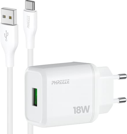 Phreeze usb stekker - Incl usb naar usb C kabel 1 meter - 18w usb adapter - 5v 3a usb oplaadstekker voor smartphone tablet koptelefoon accessoires