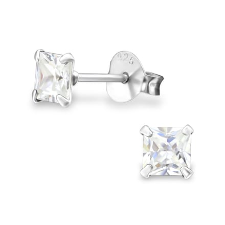 Joy|S - Zilveren vierkant oorbellen - kristal 4 mm oorknoppen