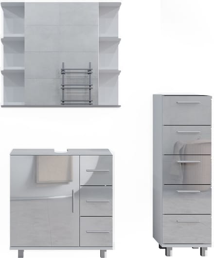 Vicco Badkamermeubel set Ilias, Wit Hoogglans, 3-delig