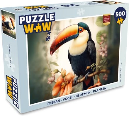 Puzzel Toekan - Vogel - Bloemen - Planten - Legpuzzel - Puzzel 500 stukjes
